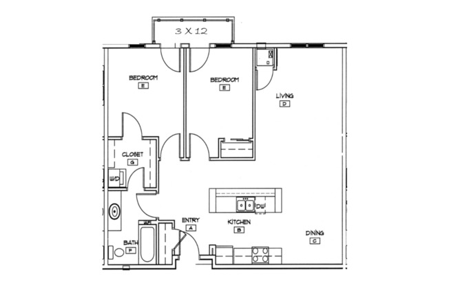 2 beds, 1 bath, 975 sqft, $1,795, Unit 308