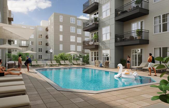 Soak up the sun at Modera Liberty Row’s resort-style pool, a refreshing retreat for relaxation and socializing in Charlotte.