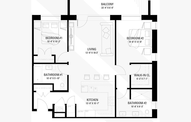 2 beds, 2 baths, 1,127 sqft, $3,600