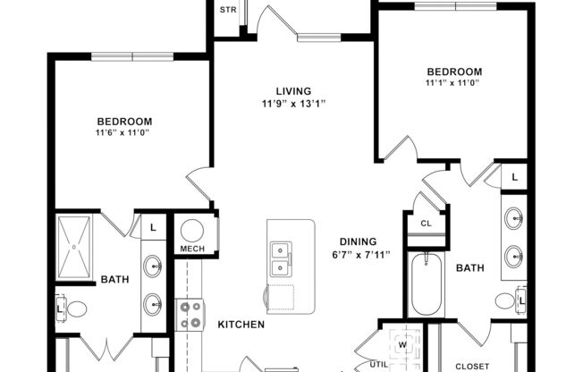 2 beds, 2 baths, 1,005 sqft, $1,035