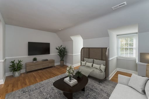 Virtually staged Cary floorplan living room