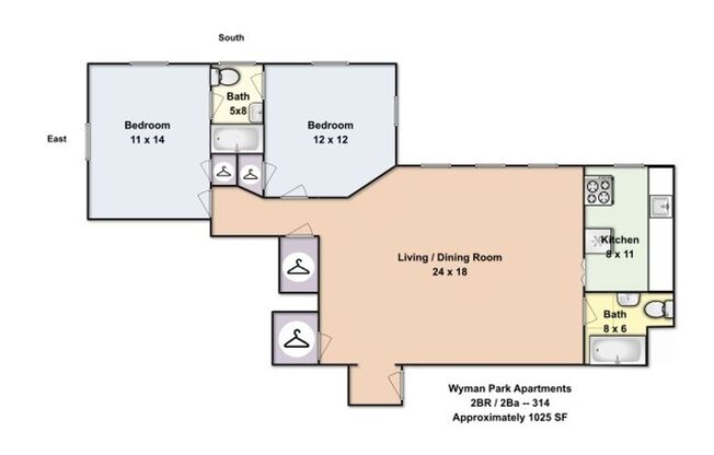 2 beds, 2 baths, 1,050 sqft, $1,925, Unit 314
