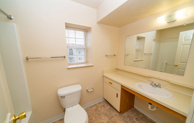 Large Bathroom Vanity Area with Window at Orchard Lakes Apartments, Toledo, OH