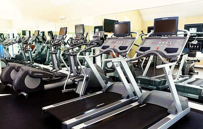 A row of treadmills in a gym.at Summerland Heights, Woodbridge  