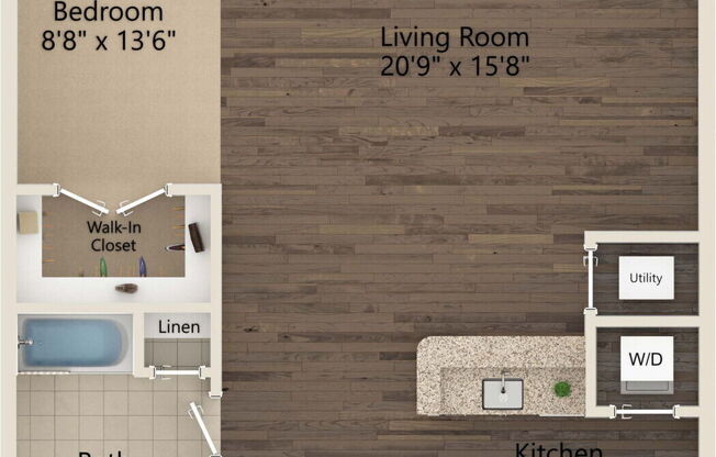 Studio, 1 bath, 664 sqft, $1,275