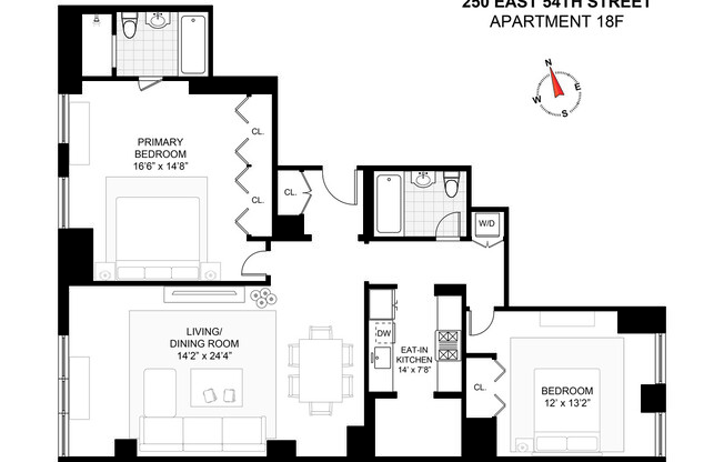 2 beds, 2 baths, 1,253 sqft, $7,995, Unit 18F