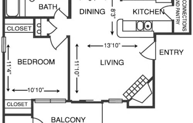 1 bed, 1 bath, 600 sqft, $1,129