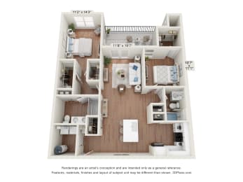 2 beds, 2 baths, 1,235 sqft, $1,550
