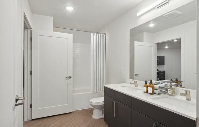 Model bathroom with large vanity