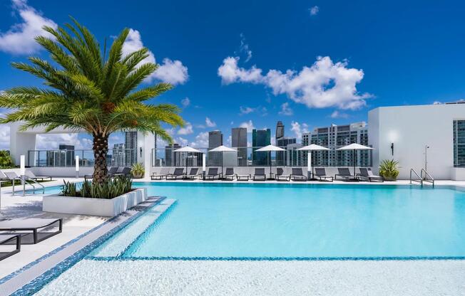 Bask in the sun and skyline views from Modera Riverside’s rooftop pool deck.