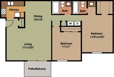 2 beds, 2 baths, 1,020 sqft, $1,736