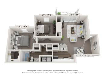 2 beds, 1 bath, 882 sqft, $1,352