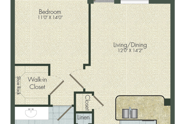 1 bed, 1 bath, 682 sqft, $1,193
