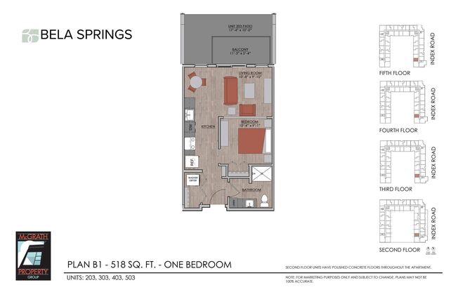 1 bed, 1 bath, 518 sqft, $1,495, Unit 503