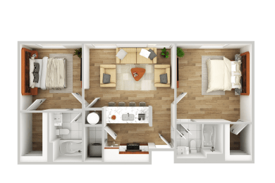 2 beds, 2 baths, 783 sqft, $1,599