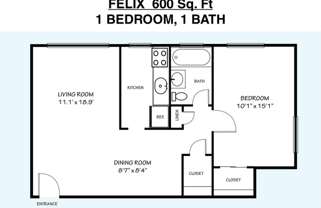 1 bed, 1 bath, 600 sqft, $1,225