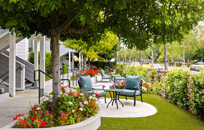 Outdoor patios and seating areas facing Corbin Ave.