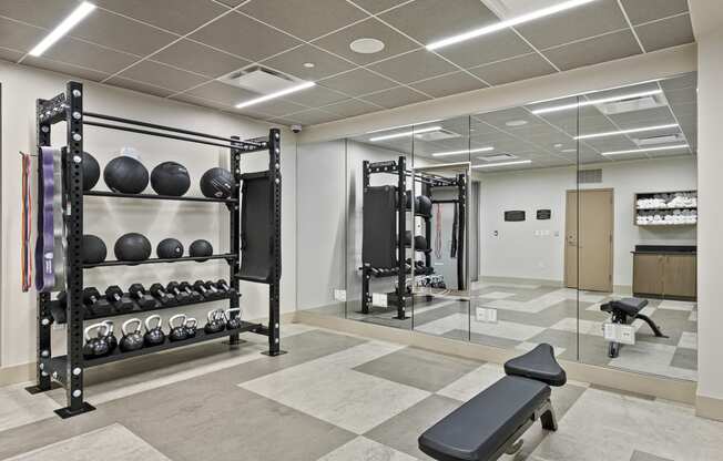 the weight room at the tower at third