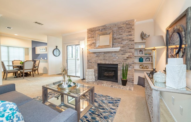 Living room with fireplace | High Oaks