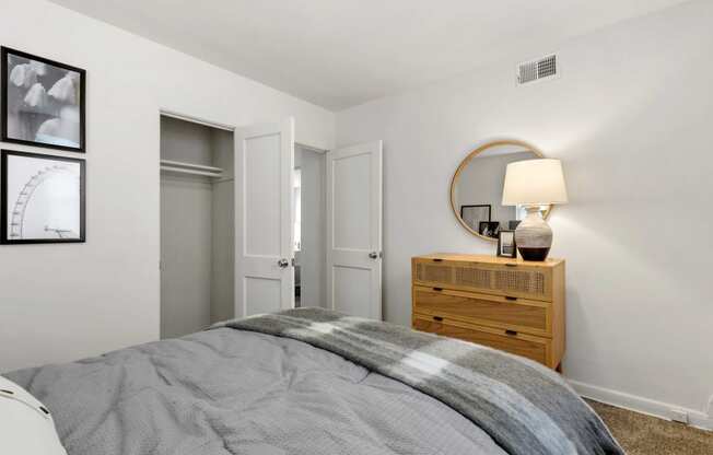 Bedroom with closet and dresser  at Donnybrook Apartments, Maryland