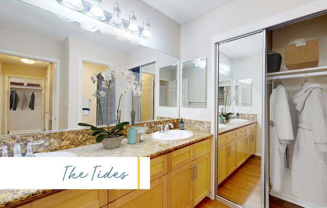 A bathroom with a counter top and a mirror at Marina Harbor, California, 90292