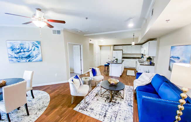 Full entertaining area at The Villas at Katy Trail in Uptown Dallas, TX, For Rent. Now leasing Studio, 1, 2 and 3 bedroom apartments.
