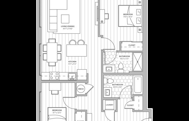 2 beds, 2 baths, 1,009 sqft, $3,694