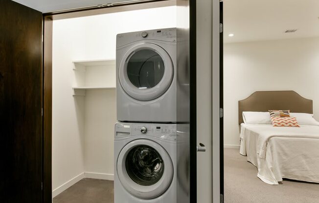 Stackable Front loading washer and dryer in linen closet