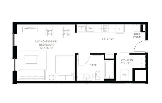 Studio, 1 bath, 530 sqft, $1,375, Unit 219