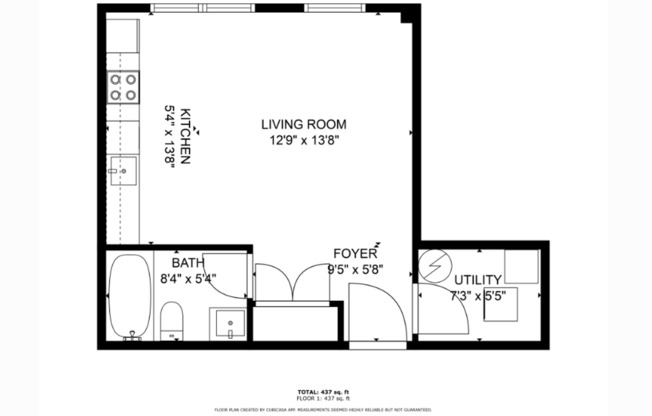 Studio, 1 bath, 445 sqft, $1,285, Unit 1D