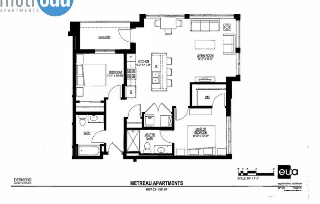 2 beds, 2 baths, 1,051 sqft, $1,865, Unit 401