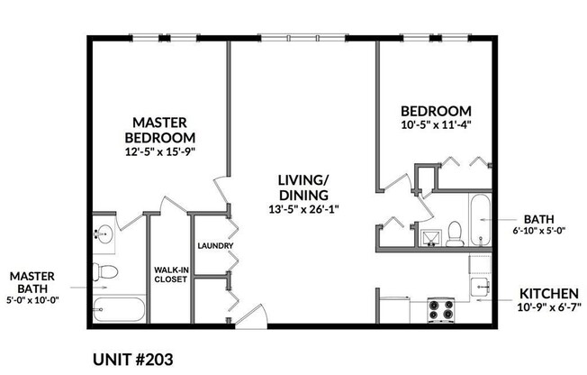 2 beds, 2 baths, 1,030 sqft, $3,000, Unit 203.