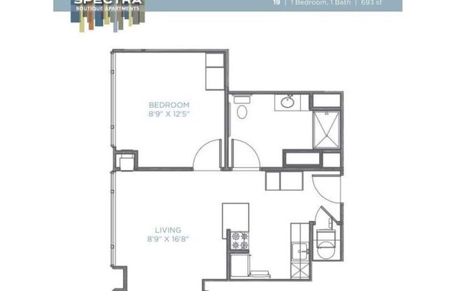 1 bed, 1 bath, 693 sqft, $1,752, Unit 619