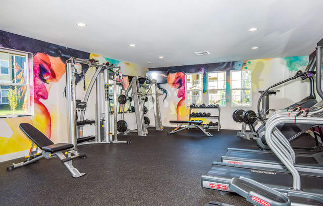 the gym at the flats at big tex apartments