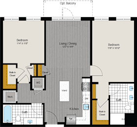 2 beds, 2 baths, 1,052 sqft, $2,821