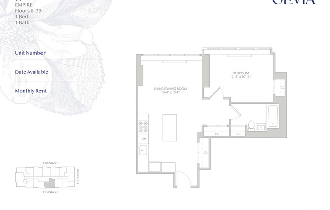 1 bed, 1 bath, 655 sqft, $4,650, Unit 23H