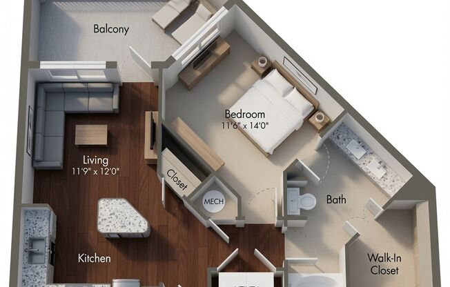1 bed, 1 bath, 750 sqft, $2,072