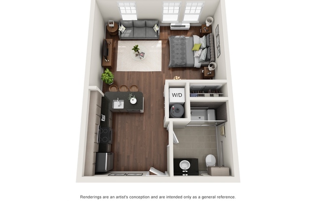 Studio, 1 bath, 542 sqft, $2,130, Unit 102