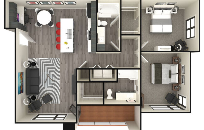 2 beds, 2 baths, 1,017 sqft, $1,285