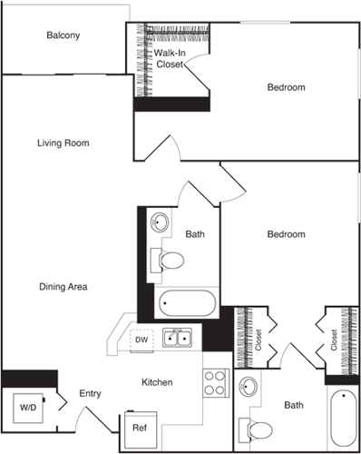 2 beds, 2 baths, 974 sqft, $2,776, Unit 414