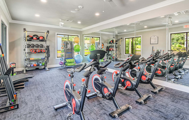 the gym at the apartments at The Vineyard of Olive Branch Apartment Homes in Olive Branch, MS 