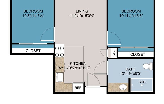 2 beds, 1 bath, 764 sqft, $1,695, Unit 126-302