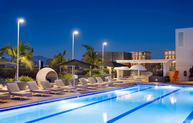 Pool View In Night at Elements Apartments*, California