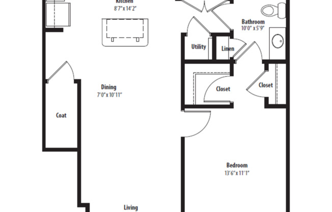 1 bed, 1 bath, 760 sqft, $1,312