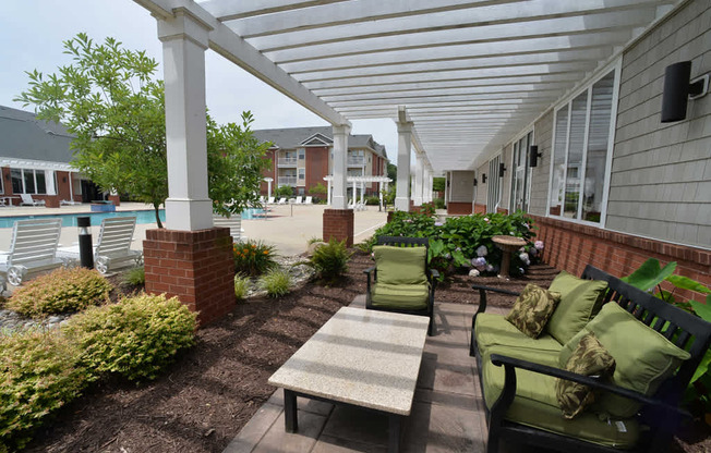 Outdoor seating near the pool in petersburg virginia