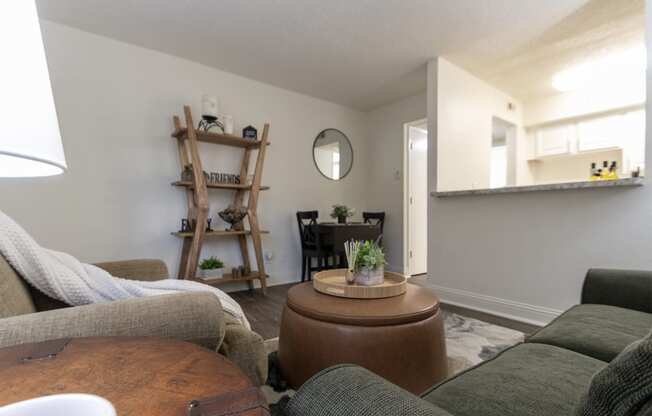 This is a photo of the living room in the 472 square foot 1 bedroom, 1 bath apartment at Princeton Court Apartments in the Vickery Meadow neighborhood of Dallas, Texas.