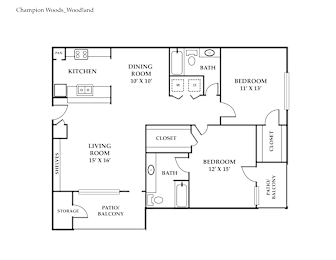 2 beds, 2 baths, 1,094 sqft, $1,299