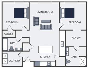 2 beds, 2 baths, 1,095 sqft, $1,170