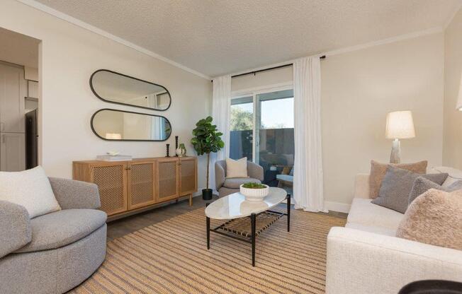 a living room with a couch and a coffee table