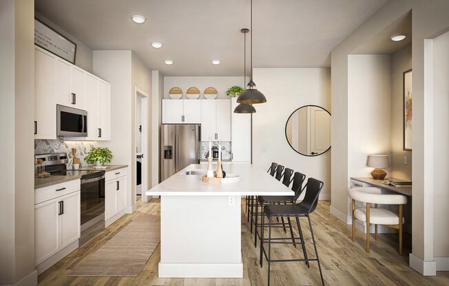 3 bedroom Kitchen and desk at Solstice Marana Apartments in Tucson Arizona 2024